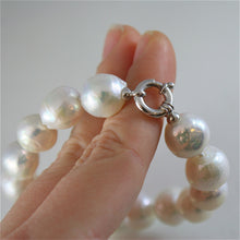 Load image into Gallery viewer, 18k white gold bracelet with strand of white fw pearls 7.87 inches made in Italy.