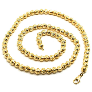 18K YELLOW GOLD CHAIN FINELY WORKED SPHERES 5 MM DIAMOND CUT, FACETED, 18