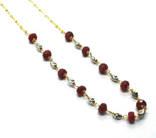 Cargar imagen en el visor de la galería, 18k yellow gold 18" necklace faceted red ruby disc, rolo cube chain, white balls.