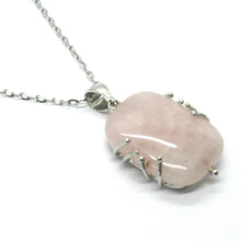 Charger l'image dans la galerie, 18k white gold necklace big square rose quartz pendant, oval rolo chain.
