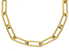 Cargar imagen en el visor de la galería, 18K YELLOW GOLD CHAIN ROUNDED TUBE OVAL PAPER CLIP 7x20mm LINK, 18" 45cm, ITALY.