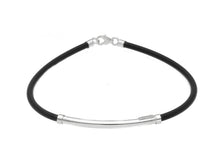 Load image into Gallery viewer, 18K WHITE GOLD BRACELET WITH 3mm ROUND TUBE PLATE AND BLACK RUBBER, 8.3".