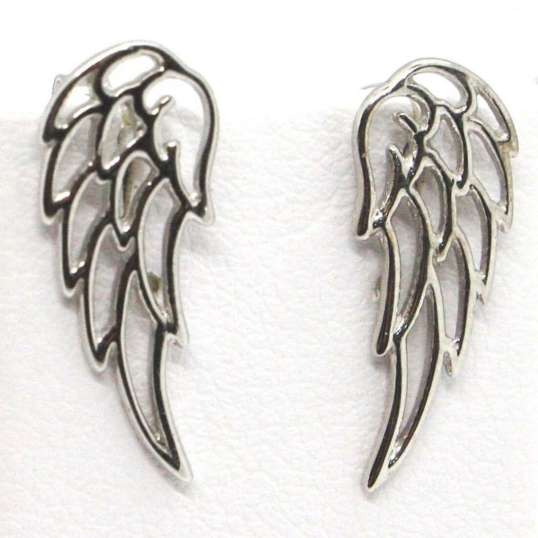 SOLID 18K WHITE GOLD PENDANT EARRINGS STYLIZED ANGEL WING, WINGS, MADE IN ITALY.