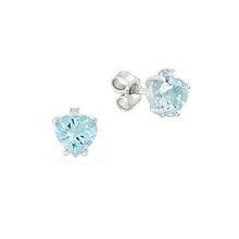 Load image into Gallery viewer, SOLID 18K WHITE GOLD ORSINI EARRINGS WITH CENTRAL HEART AQUAMARINE AND DIAMONDS.