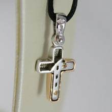 Load image into Gallery viewer, 18k rose white gold cross squared stylized smooth satin 0.87 inch. made in Italy.