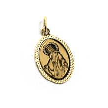 Load image into Gallery viewer, 18k yellow gold oval Miraculous medal 15x20mm Virgin Mary Madonna flat pendant.
