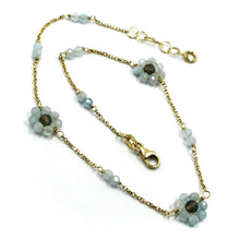 Cargar imagen en el visor de la galería, 18k yellow gold anklet 9.8" 25cm faceted smoky quartz aquamarine flower 8mm.