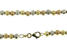 Load image into Gallery viewer, 18K YELLOW WHITE ROSE GOLD BALLS CHAIN WORKED SPHERES 4mm DIAMOND CUT, 18", 45cm.