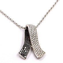 Charger l'image dans la galerie, 18k white gold necklace hug bow pendant white black diamonds, diamond cut chain.