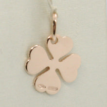 Cargar imagen en el visor de la galería, 18k rose gold pendant charm 14 mm, flat lucky four leaf clover, made in Italy.