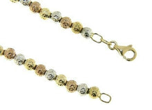Load image into Gallery viewer, 18K YELLOW WHITE ROSE GOLD BRACELET 19cm WORKED SPHERES 4mm DIAMOND CUT BALLS.