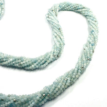 Cargar imagen en el visor de la galería, 18k white gold 39" long necklace 11 aquamarine multi wires, diamond cut balls.