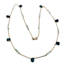 Cargar imagen en el visor de la galería, 18k rose gold 20" 50cm long necklace london blue topaz drops and aquamarine.