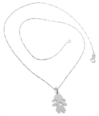 18k white gold mini necklace, flat girl heart pendant 0.7