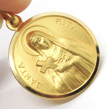 Load image into Gallery viewer, solid 18k yellow gold Holy St Saint Santa Rita round medal Italy made 15mm.
