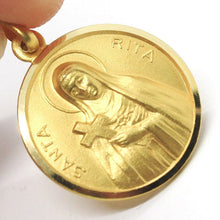 Load image into Gallery viewer, solid 18k yellow gold Holy St Saint Santa Rita round medal Italy made 15mm.