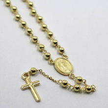 Load image into Gallery viewer, 18k yellow gold thin Rosary necklace Miraculous Mary medal Jesus Cross 3mm balls.