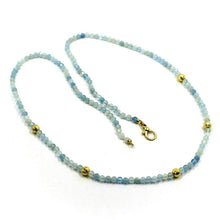 Load image into Gallery viewer, 18k yellow gold necklace 17.3", 44cm faceted round 2.5mm aquamarine worked balls.