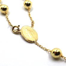 Load image into Gallery viewer, 18k yellow gold 27.5" Rosary necklace 6mm sphere miraculous medal Jesus Cross.
