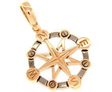 Charger l'image dans la galerie, 18k rose black gold compass wind rose round big pendant, diameter 30mm 1.2".