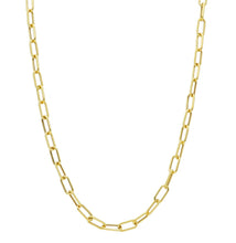 Cargar imagen en el visor de la galería, 18K YELLOW GOLD CHAIN NECKLACE PAPER CLIP 4x10mm ALTERNATE STRIPED SMOOTH OVALS.