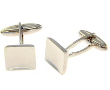 Cargar imagen en el visor de la galería, 18K WHITE GOLD CUFFLINKS, SQUARE FLAT 13mm 0.5" BUTTON, SMOOTH, MADE IN ITALY.