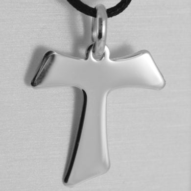 solid 18k white gold cross Franciscan tau tao Saint Francis 2.7 cm made in Italy.