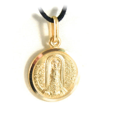 solid 18k yellow gold Madonna Virgin Mary Our Lady of Loreto Patron aviation medal pendant, 13 mm.