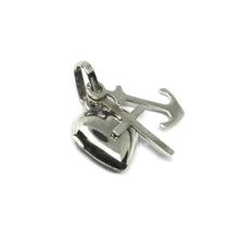 Load image into Gallery viewer, 18k white gold faith hope charity pendant charm 17 mm smooth heart key cross.