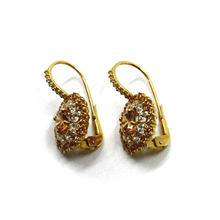 Load image into Gallery viewer, 18K YELLOW GOLD 23mm PENDANT ORANGE FLOWER EARRINGS CUBIC ZIRCONIA VINTAGE STYLE.