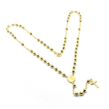 Load image into Gallery viewer, 18k yellow gold Rosary necklace Miraculous Mary medal Jesus Cross 4mm spheres.