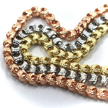 Load image into Gallery viewer, THREE 18K YELLOW WHITE ROSE GOLD BRACELETS DIAMOND CUT OVAL ROUNDED 4mm DROPS.