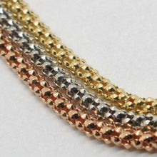 Load image into Gallery viewer, 3 18K ROSE WHITE TELLOW GOLD BRACELETS BASKET ROUND POPCORN TUBE 2.2 MM, TRIPLE.