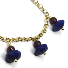 Charger l'image dans la galerie, 18K YELLOW GOLD BRACELET, OVAL FACETED LAPIS LAZULI PENDANT, ROLO LINKS 2.5mm.