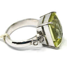 Load image into Gallery viewer, 18k white gold and big lemon quartz ring made in italy carats 9.5 cuscion cut.