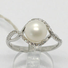 Cargar imagen en el visor de la galería, 18k white gold band pearl zirconia ring ondulate, wave, braided.