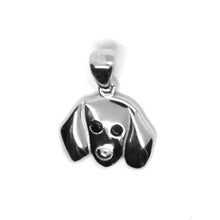 Cargar imagen en el visor de la galería, 18k white gold mini pendant, dachshund dog, smooth black zirconia.