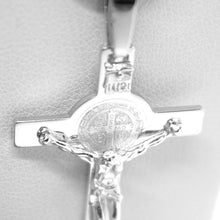 Load image into Gallery viewer, 18k white gold cross, Jesus & saint Benedict medal, big 2.1 inches, Italy made.