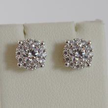 Load image into Gallery viewer, 18k white gold 7 mm flower sun earrings white zirconia 1.4 carats.