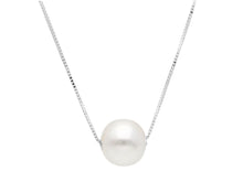 Charger l'image dans la galerie, 18k white gold necklace square venetian chain central freshwater pearl 9.5-10mm.