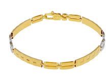 Load image into Gallery viewer, 18K YELLOW WHITE GOLD MAN SEMI RIGID BRACELET ALTERNATE 4mm PLATES WITH SQUARES.