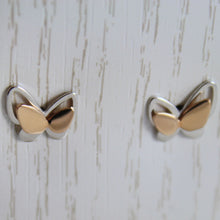 Load image into Gallery viewer, 18k rose &amp; white gold earrings with mini butterfly for kids child, made in Italy.
