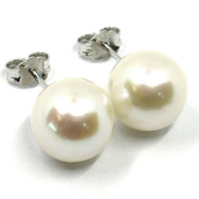Load image into Gallery viewer, SOLID 18K WHITE GOLD STUDS EARRINGS, BIG FRESHWATER PEARLS, DIAMETER 12 MM.