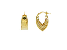 Load image into Gallery viewer, 18K YELLOW GOLD HOOPS 20x8mm EARRINGS FINELY WORKED HONEYCOMB & FLOWER OVAL 3D.