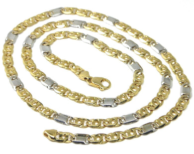 SOLID 18K YELLOW WHITE GOLD CHAIN TIGER EYE ALTERNATE 3+1 FLAT LINKS 5.5mm, 24