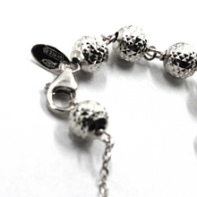 Load image into Gallery viewer, 18k white gold rosary necklace miraculous medal Jesus cross, diamond cut spheres.