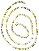 Load image into Gallery viewer, 9K GOLD CHAIN FIGARO GOURMETTE ALTERNATE 3+1 FLAT LINKS 3mm, 50cm, 20 INCHES.