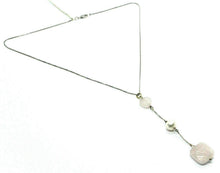 Load image into Gallery viewer, 18k white gold lariat necklace heart square rose quartz pearl pendant, venetian.