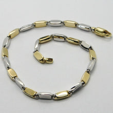Load image into Gallery viewer, SOLID 18K WHITE YELLOW GOLD BRACELET ALTERNATE OVAL FLAT TUBE LINK, ITALY MADE.