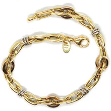 Load image into Gallery viewer, 18K YELLOW WHITE ROSE GOLD BRACELET, ALTERNATE CIRCLES AND OVALS, MADE IN ITALY.